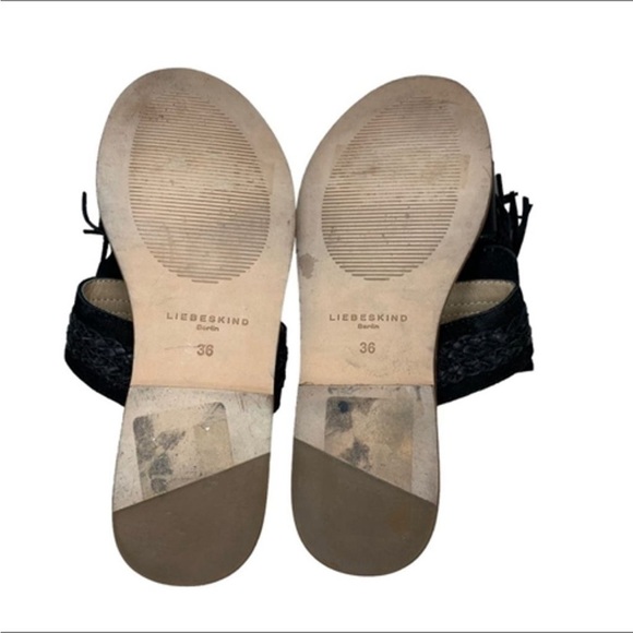 Liebeskind Black Fringe Sandals Boho Open Toe Anthropologie Size 36 - Picture 6 of 6